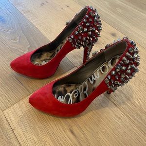 Sam Edelman Suede Spiked Pumps-Red